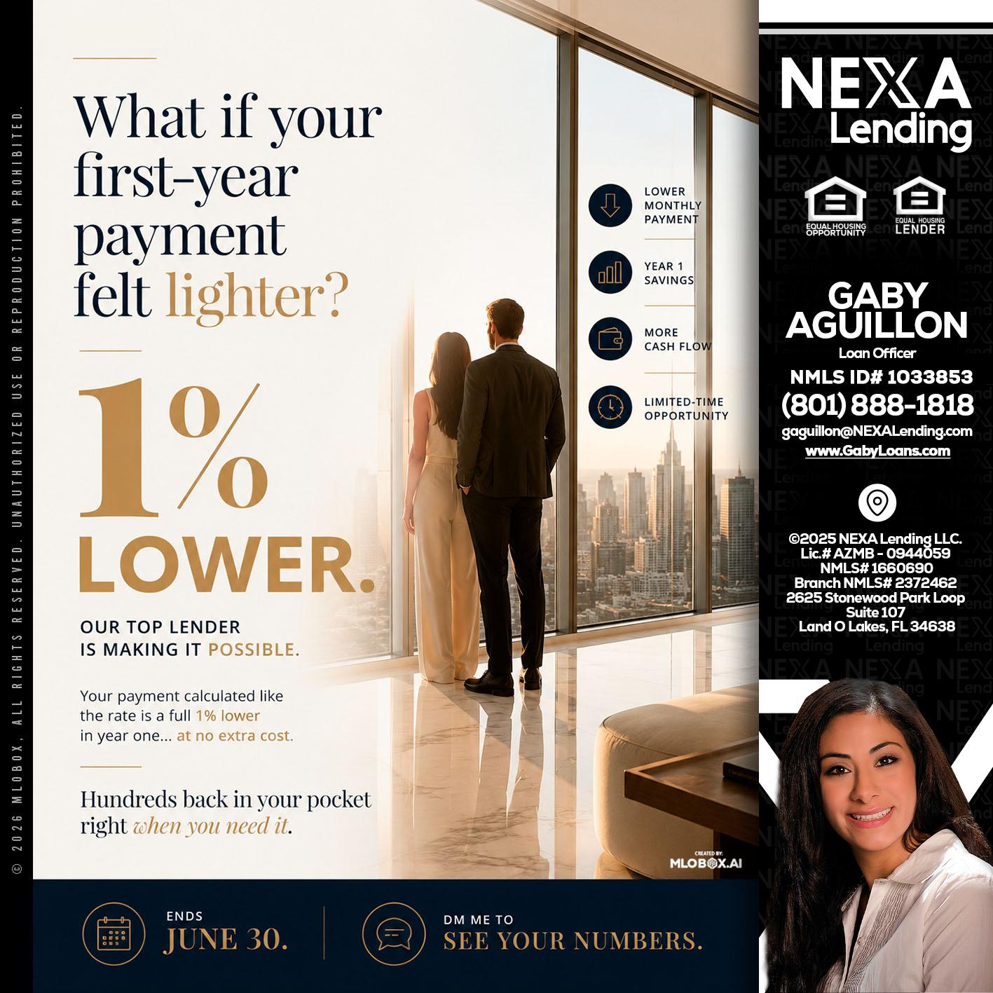 1% lower - Gaby Aguillon -Loan Officer