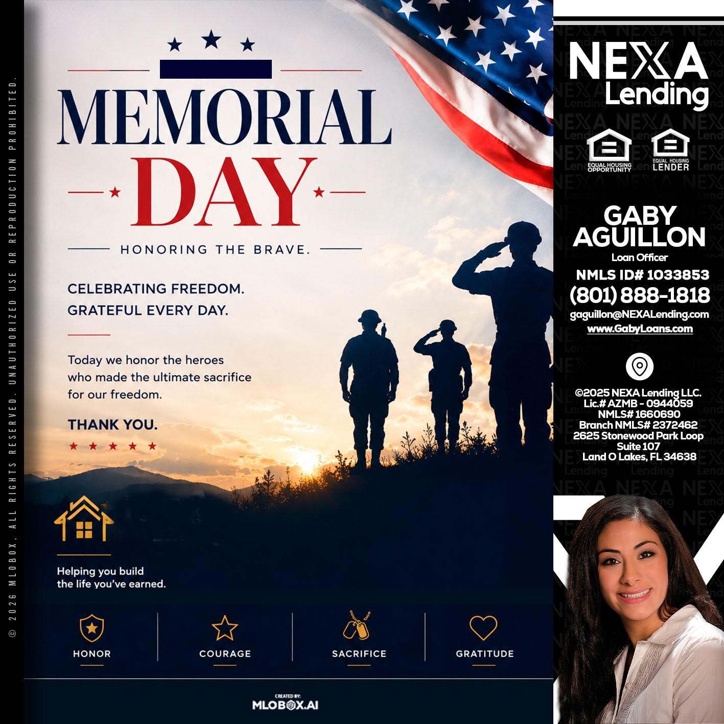 MEMORIAL DAY - Gaby Aguillon -Loan Officer